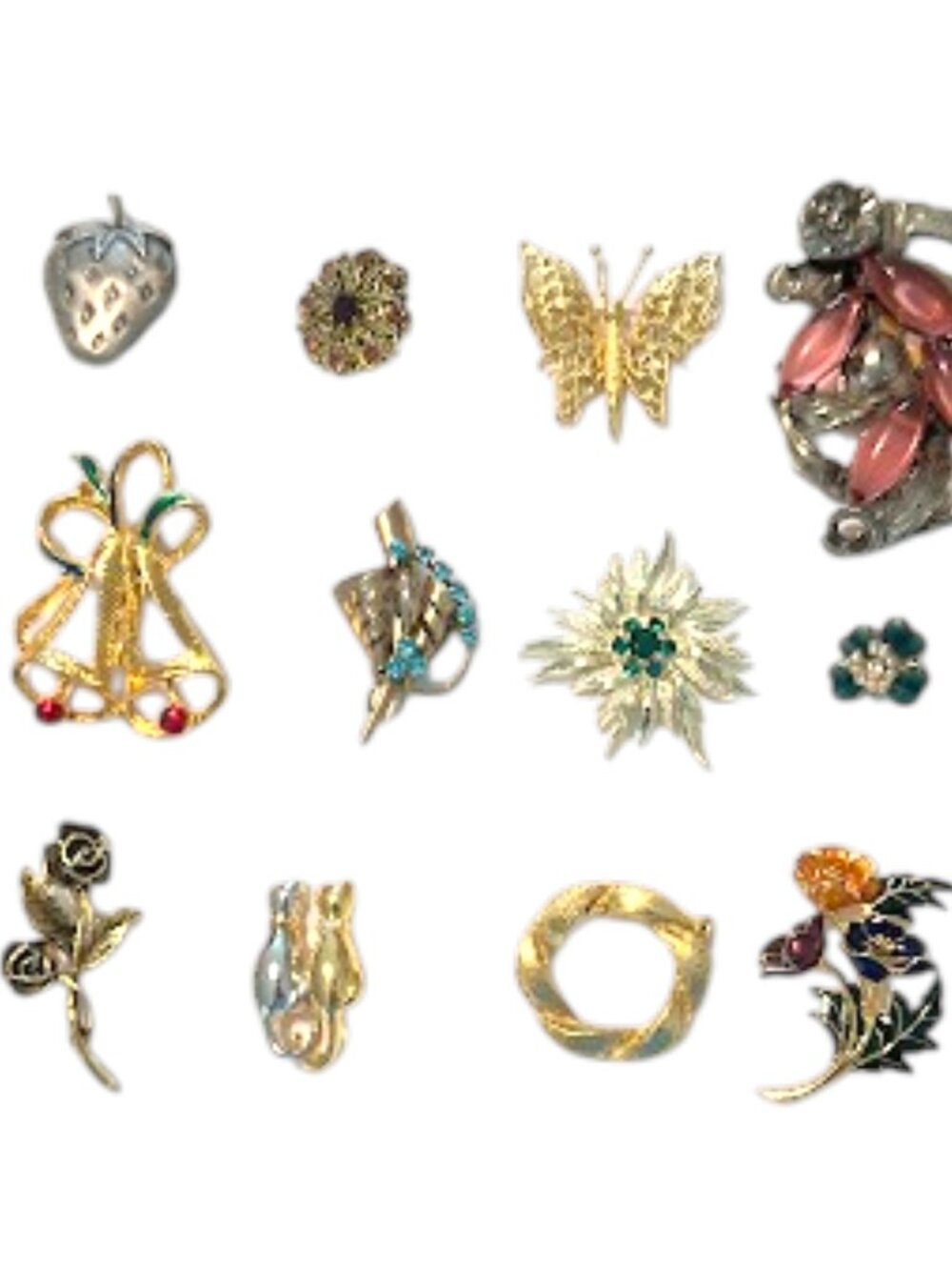 Vintage Jewelry Lot Brooches Mid Century to Modern Brooch Lot & Fur Clip